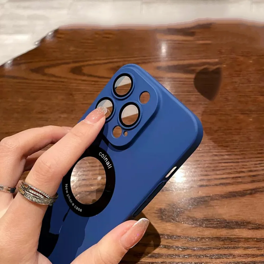 IPhone Case Business Logo Hole PU Leather for IPhone 11 12 13 14 Pro Max Plus Glass Lens Protector Soft Shockproof Back Cover