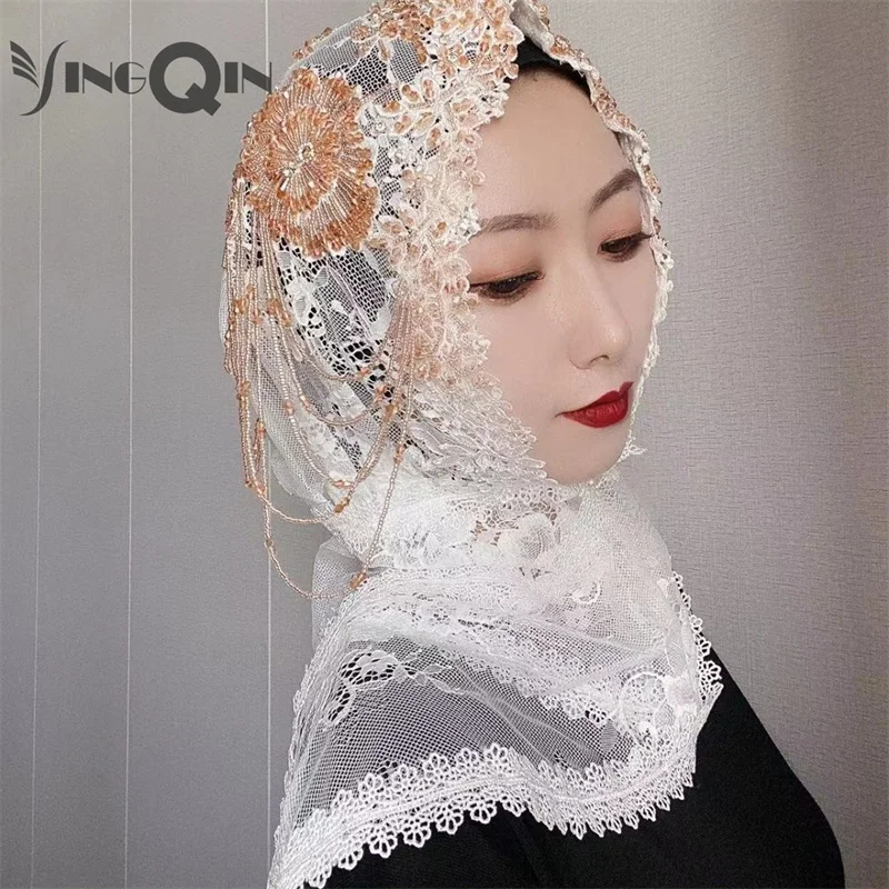 Muslim Women Headscarf Freeshipping Shawl Lace Chiffon Hollowed Summer Scarf Hijab Hat Prayer Kufi Islam Saudi Arabia Headwraps