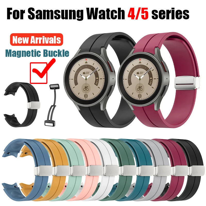 

Silicone Watch Strap for Samsung Galaxy Watch 4 5 Pro 45mm 40mm 44mm Band Magnetic Buckle for Galaxy Watch 4 Classic 42 46mm