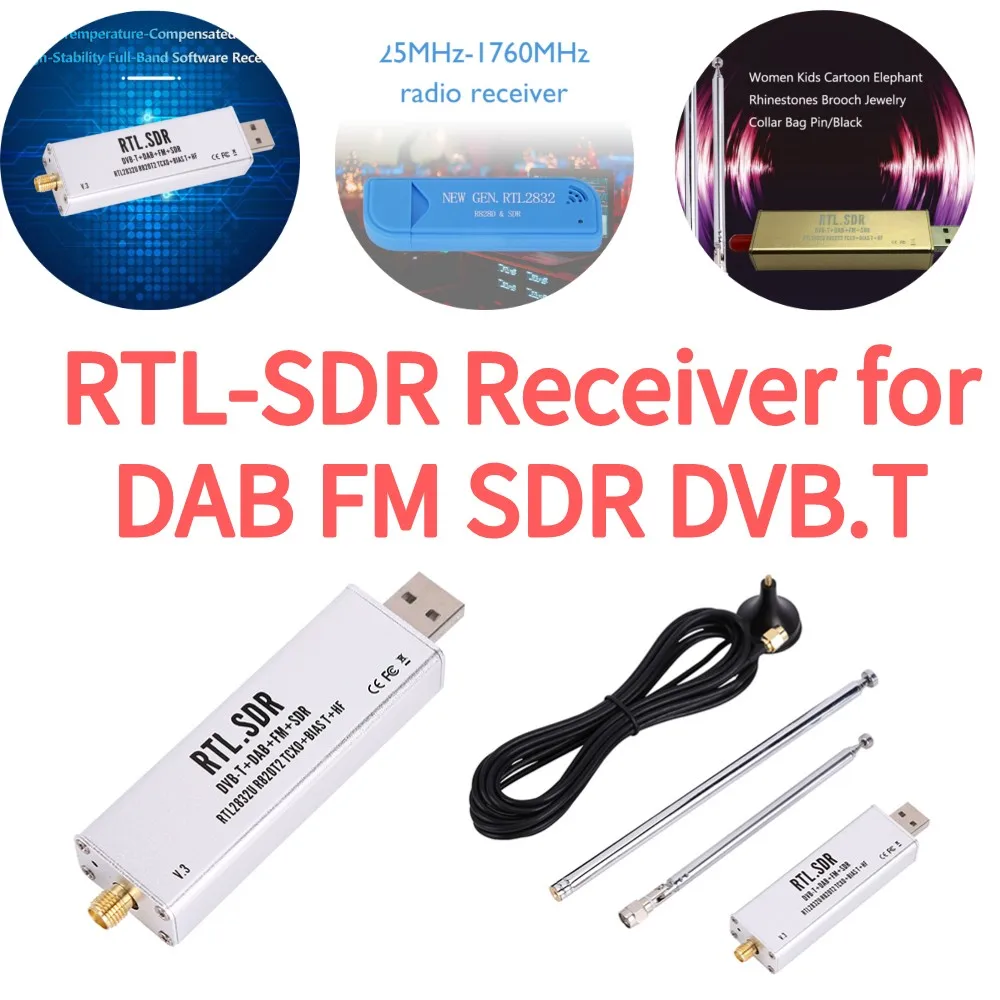 

RTL-SDR SDR приемник RTL блог V3 R820T2 RTL2832U 1PPM TCXO RTL 0,1 МГц-1,7 ГГц определяемая радиостанция с многофункциональной дипольной антенной