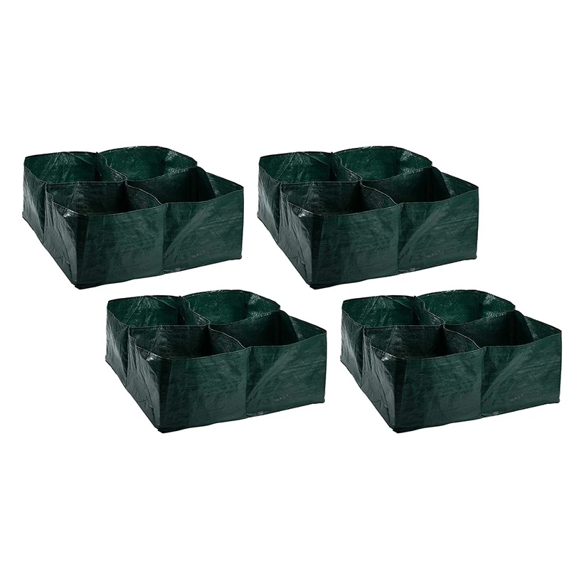 

4 Pack Fabric Raised Garden Bed- 4 Divided Grids Square Raised Garden Planter Grow Pot For Outdoor Herb Flower Plants