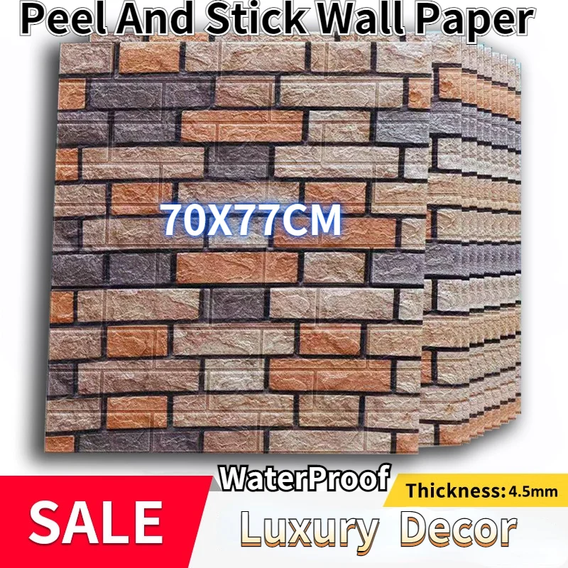 

10Pcs Self-Adhesive Foam 3D Brick WallSticker Retro Peel and Stick Wallpaper Waterproof Panel Pvc Living Room Bedroom Wall Decor