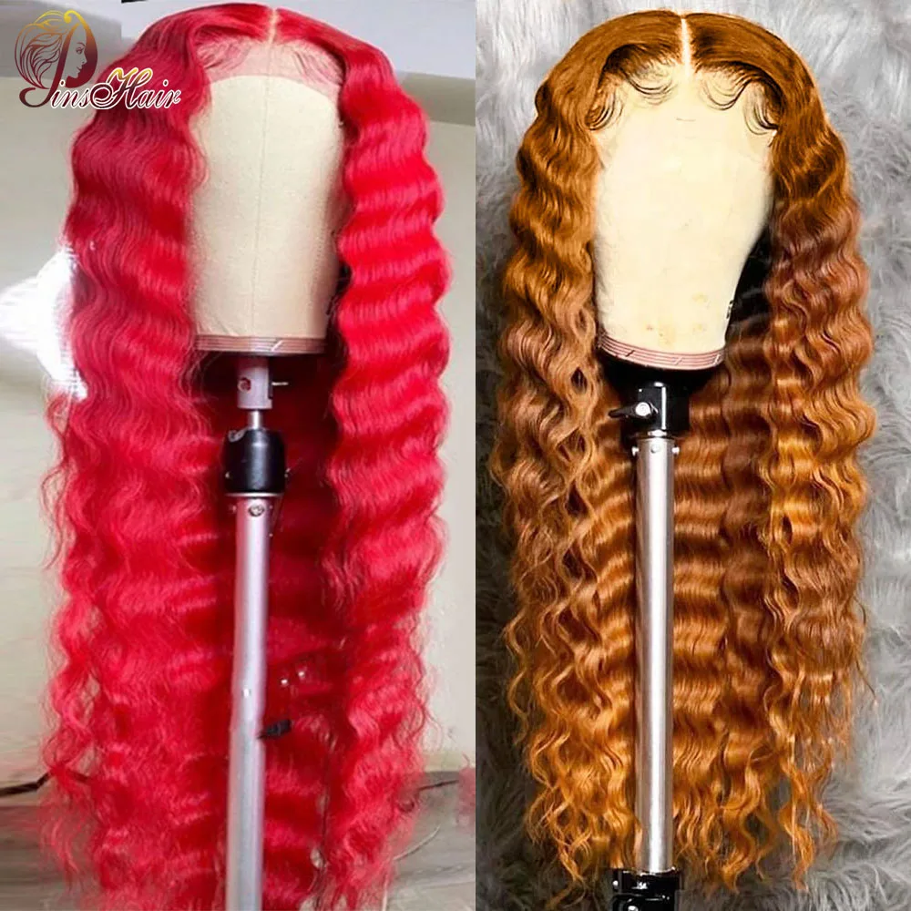 Red Loose Deep Frontal Wig Human Hair Pre Plucked 13x4 Glueless Lace Front Wigs Human Hair Curly Loose Deep Wave Wigs for Women