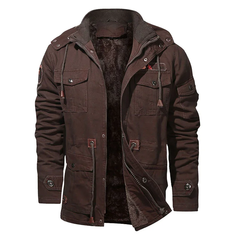 Men's Winter Thick Parkas Washed Denim Casual Warm Fleece Parka Outwear Coat Military Windproof Hooded Jacket Windbreaker