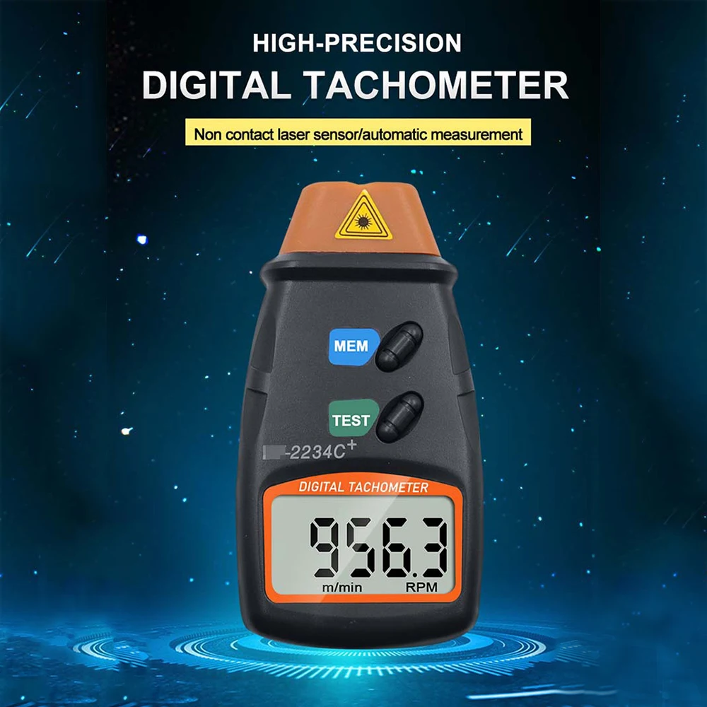 

Handheld Digital Tachometer 2.5-99999RPM Non-contact Laser Rotation Speed Meter with Cloth Bag for Motors Fans Automobiles