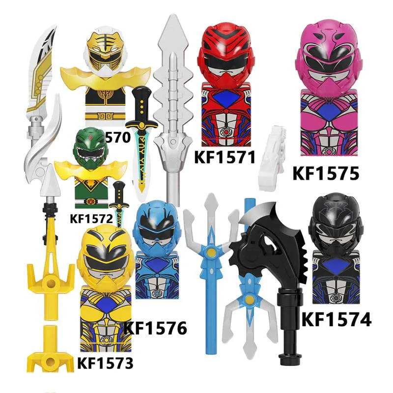 

7PCS Power Rangers KF6144 Anime Action Mini-Figures Red Warrior Mighty Morphin Bricks Building Blocks Toys For Children