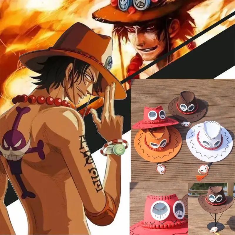 

Bandai One Piece Anime Fire Fist Ace with Western Cowboy Hat Stage Performance Props Leisure Sun Beach Hat Boy Kawaii Gift Toy