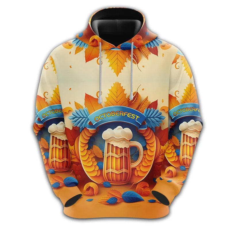 3D Printed Beer Cup Hoodies For Men Funny Pattern Pullovers Fashion Casual Hooded Loose Tops Sweatshirts Long Sleeves Streetwear