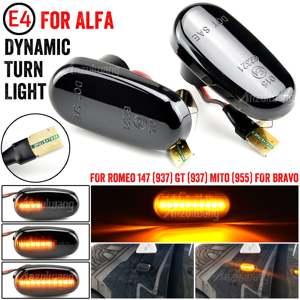 

2Pcs Dynamic LED Side Marker Light For Alfa Romeo Mito 955 147 GT 937 Fiat Bravo 2 Error Free Turn Signal Flashing Blinker Lamp