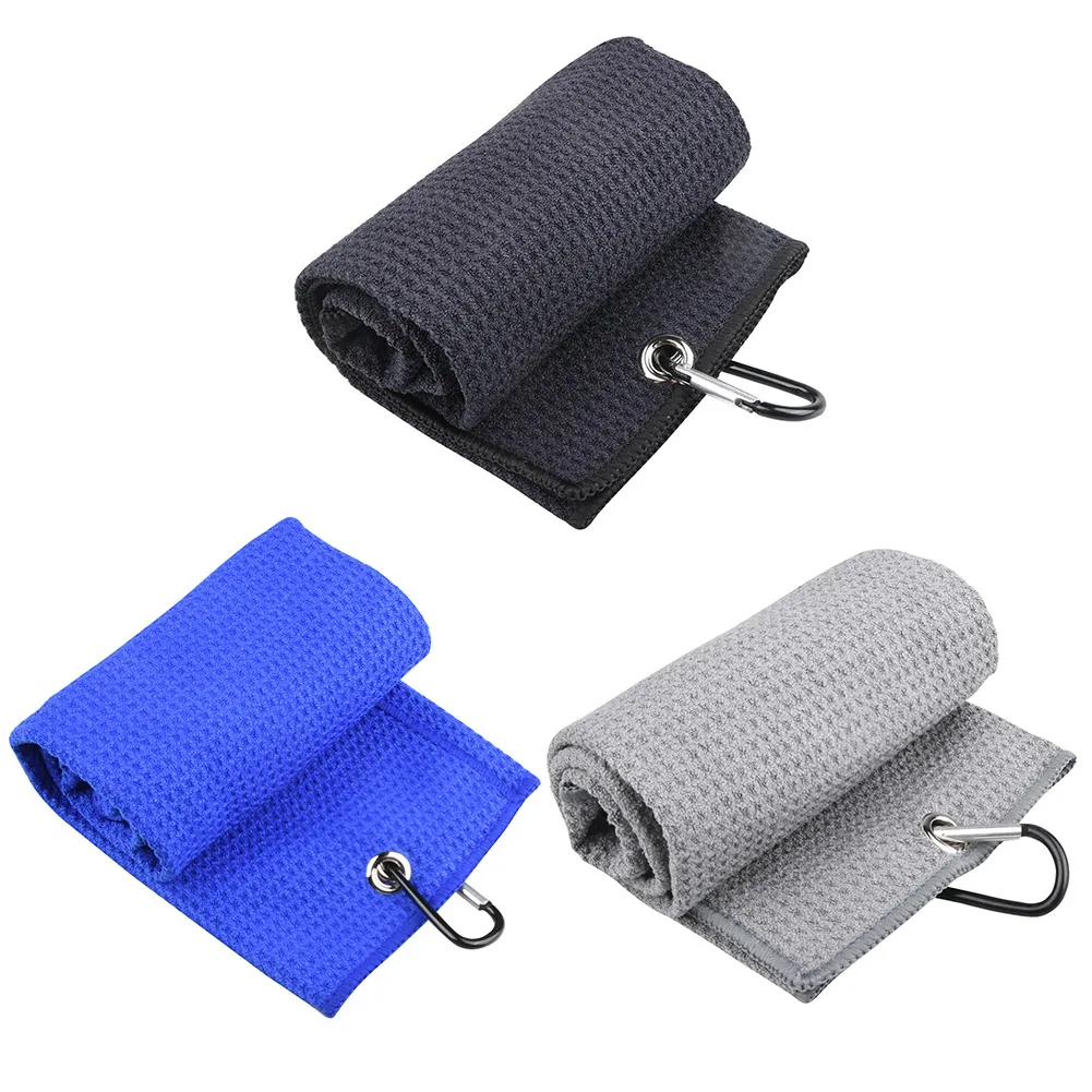 

1pc Golf towel 40*60cm with Hook Hand Soft Towels 3 colors Waffle Pattern Microfiber Golf Ball Cleaning Towel Quick-drying Cloth