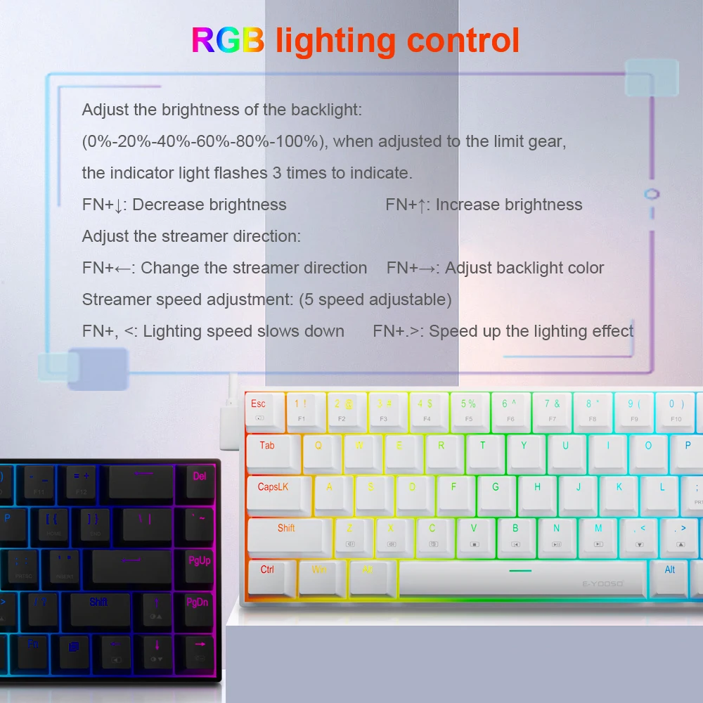 Фото Компактная тонкая Механическая Проводная игровая клавиатура E-YOOSO Z686 RGB USB 60% с красным переключателем, 68 клавишами, русский, бразильский, португальский стиль, для компьютера №3