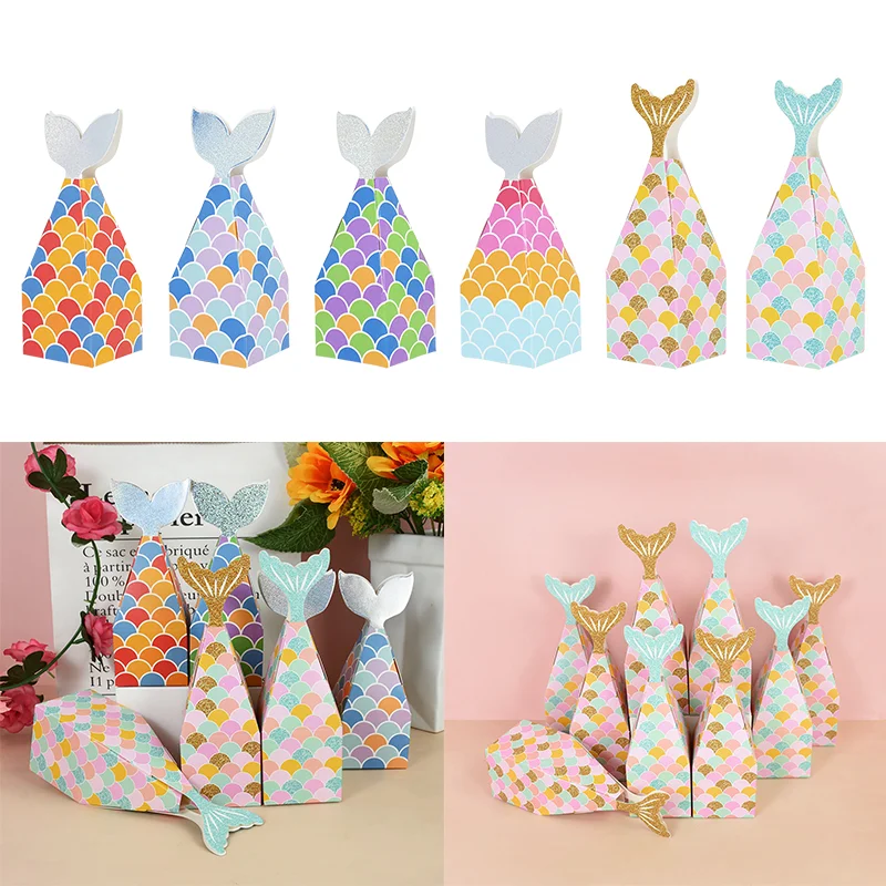

10pcs Mermaid Tail Candy Box Mermaid Theme Party Cookies Candy Packaging Paper Boxes Baby Shower Birthday Wedding Party Supplies
