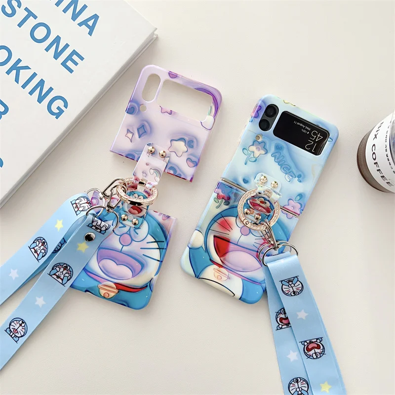 

Fashion Cute Crossbody Starp Phone Case For Samsung Galaxy Z Flip 4 3 Z Flip3 Flip4 5G Cover Kawaii Finge Ring Cartoon Cases