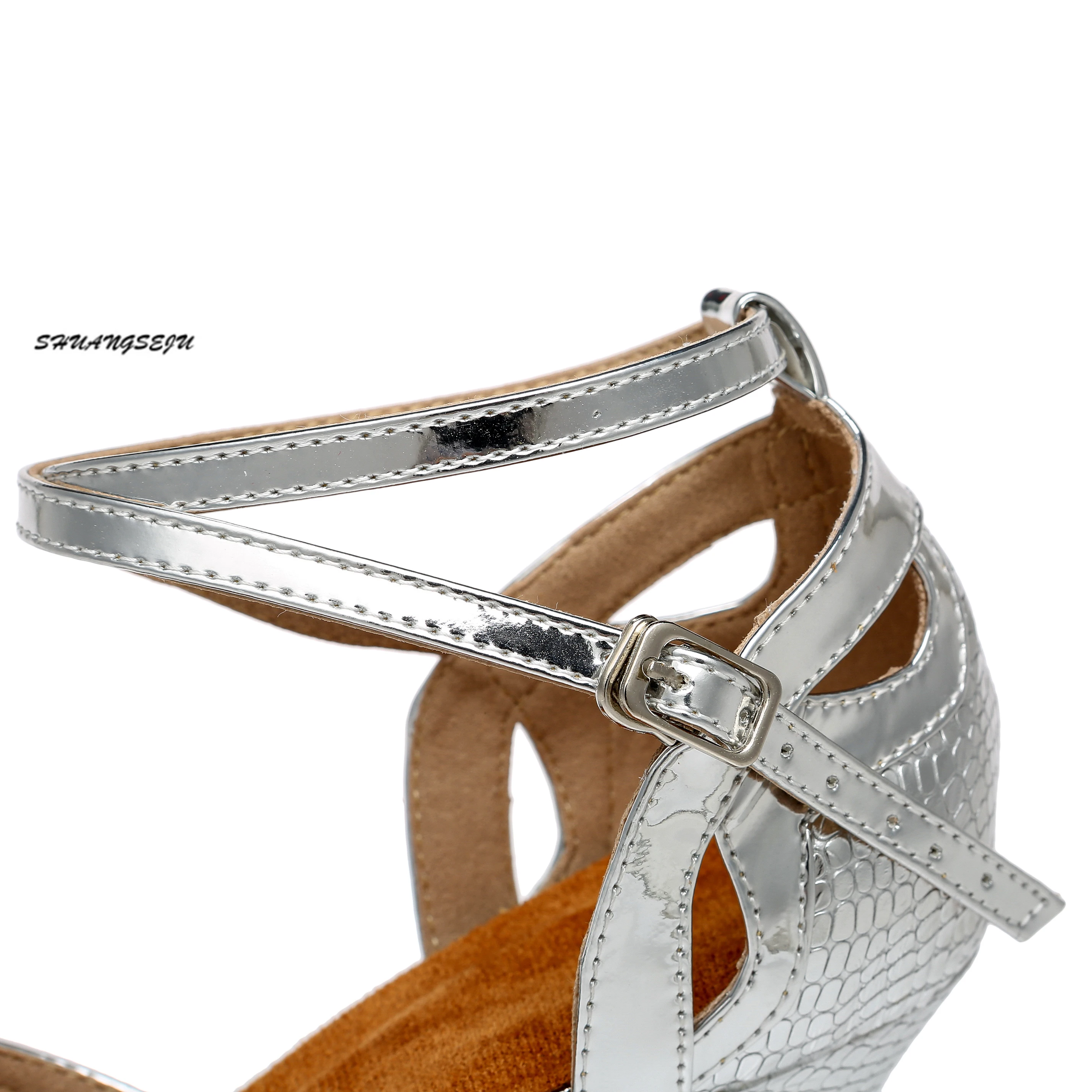 Женские туфли для латиноамериканских танцев Серебристые свадебные из