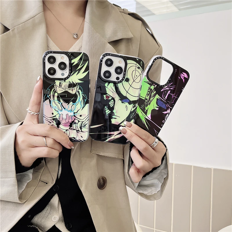 

Anime Naruto Kakashi Pain One Piece Luffy Zoro Dragon Ball Laser Case for IPhone 11 12 13 14 Pro Max Plus Cover Back Toy Gift