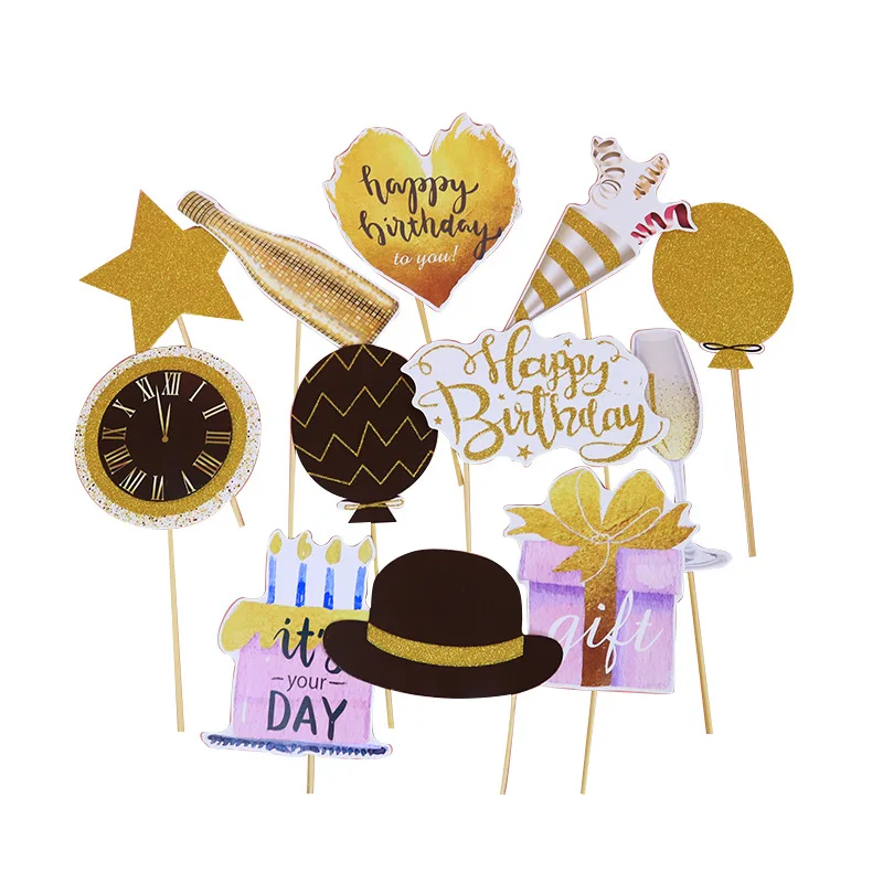 

12pcs Innovative bronzing creative funny hand-held photo props birthday Partys decoration net celebrity supplies cartoon mask