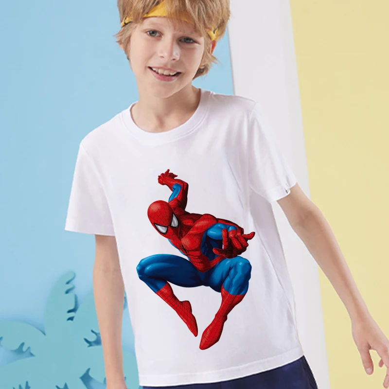 

Marvel Spiderman Summer White Kids Clothes Disney Cartoon Super Cool T Shirts Boys Clothes Korean Version Short Sleeve T Shirts