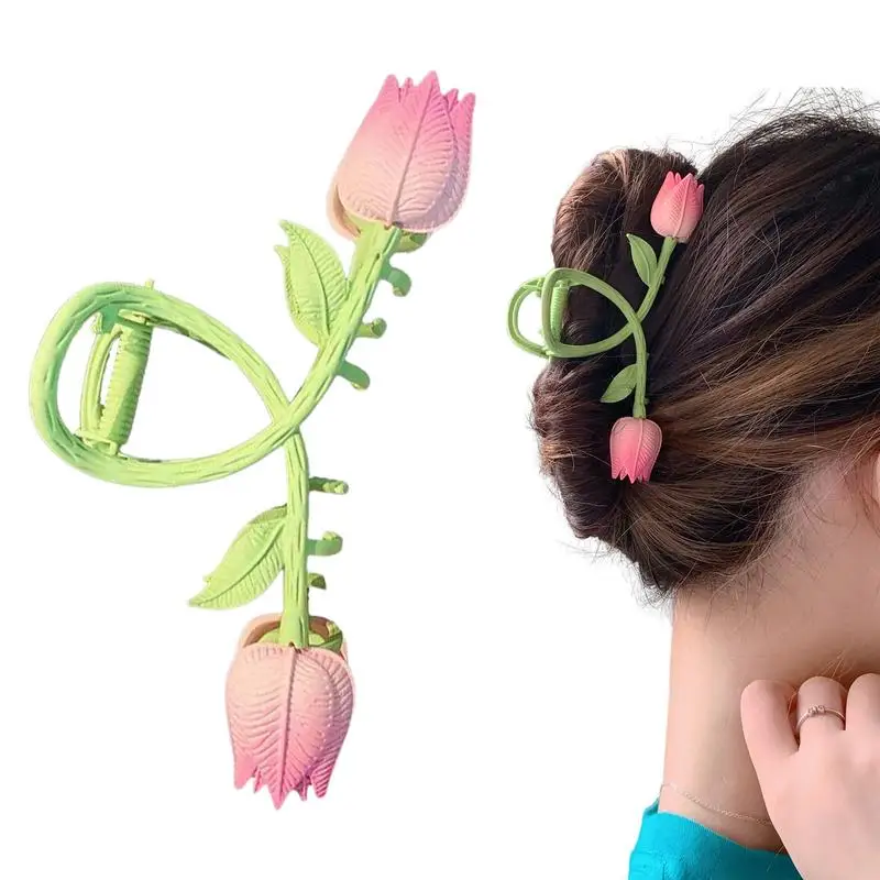 

Flower Claw Clip Nonslip 3D Tulip Shape Hair Styling Accessories Pink Flower Hair Catch Hair Clips For Thick Hair Cute Claw