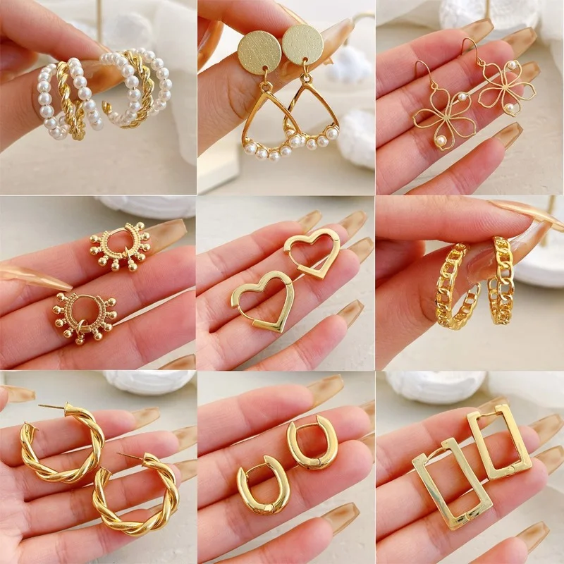 

Earrings Fashion Jewelry 2023 Trends Woman Copper Electroplated Gold I Chain Spiral Heart Geometric Earrings Gothic Accessories
