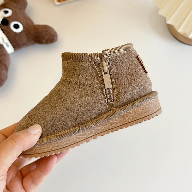 Зимние детские матовые замшевые зимние сапоги Нескользящая зимняя обувь для