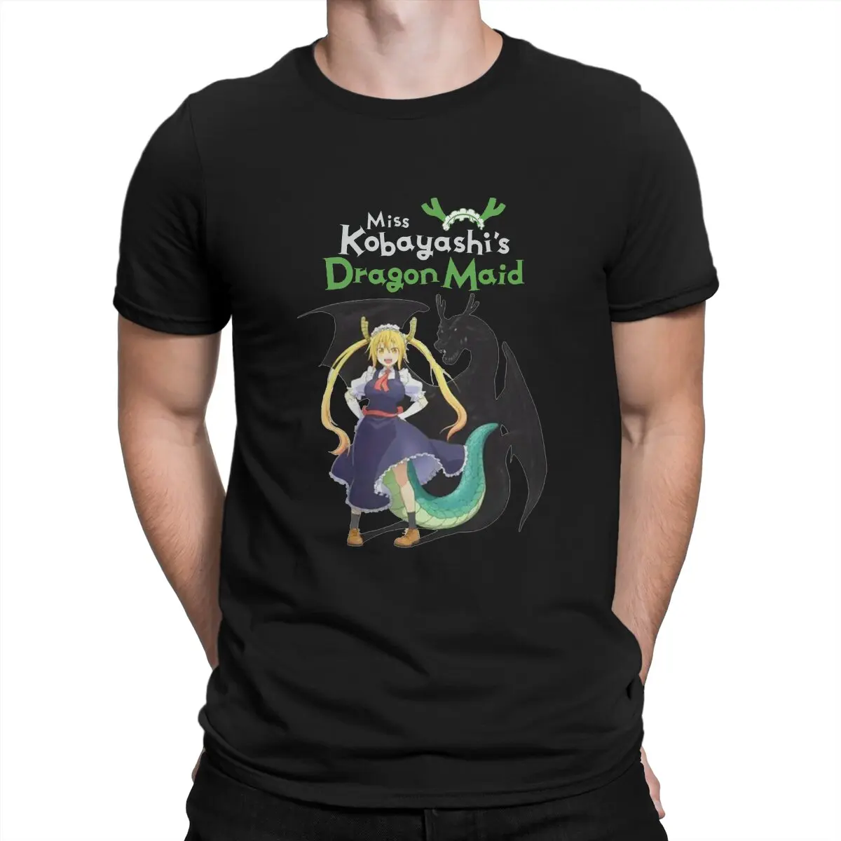 

Miss Kobayashis Dragon Maid Anime Men's TShirt Tohru With Black Dragon Fashion T Shirt Graphic Streetwear Hipster