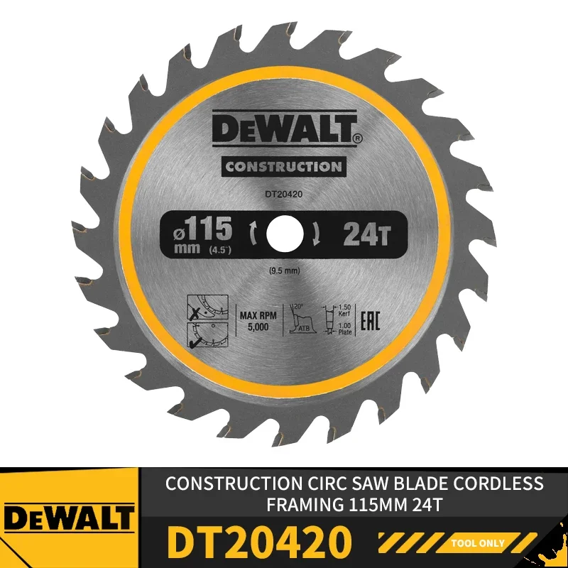 

DEWALT DT20420, конструкция, циркулярная пила, беспроводной каркас, 115 мм, 24T для DCS571, аксессуары для электроинструментов