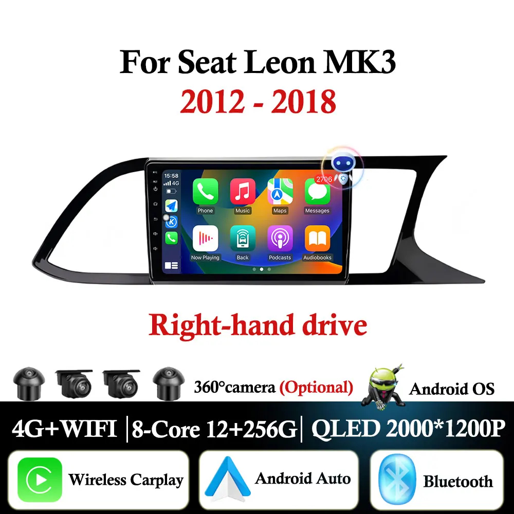 Фото Android 16 для Seat Leon MK3 2012-2018 (праворульные модели) GPS-навигация, автомобильная мультимедийная система, DSP, стерео, Wi-Fi+4G, Bluetooth №1