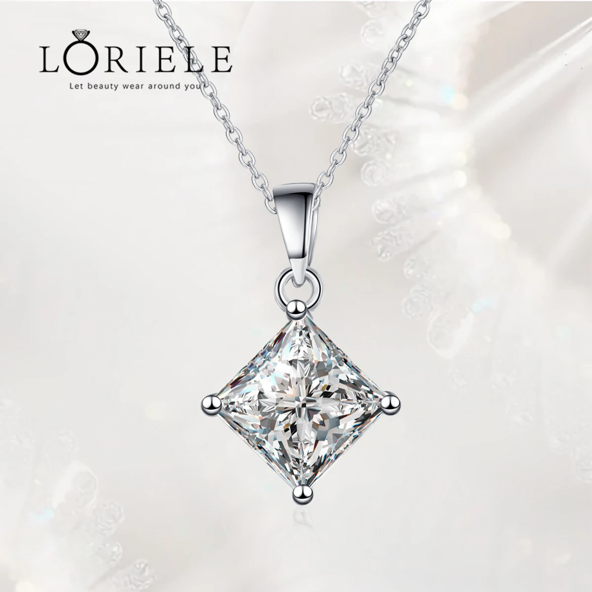 

LORIELE Princess Cut Moissanite Necklace 1/2CT Lab Created Diamond Pendant Necklace Solid S925 Silver Moissanite Wedding Jewelry
