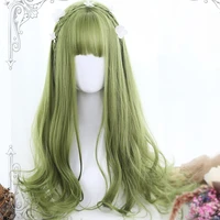 houyan synthetic long wavy curly hair wig girls green black brown bangs cosplay lolita party heat resistant wig
