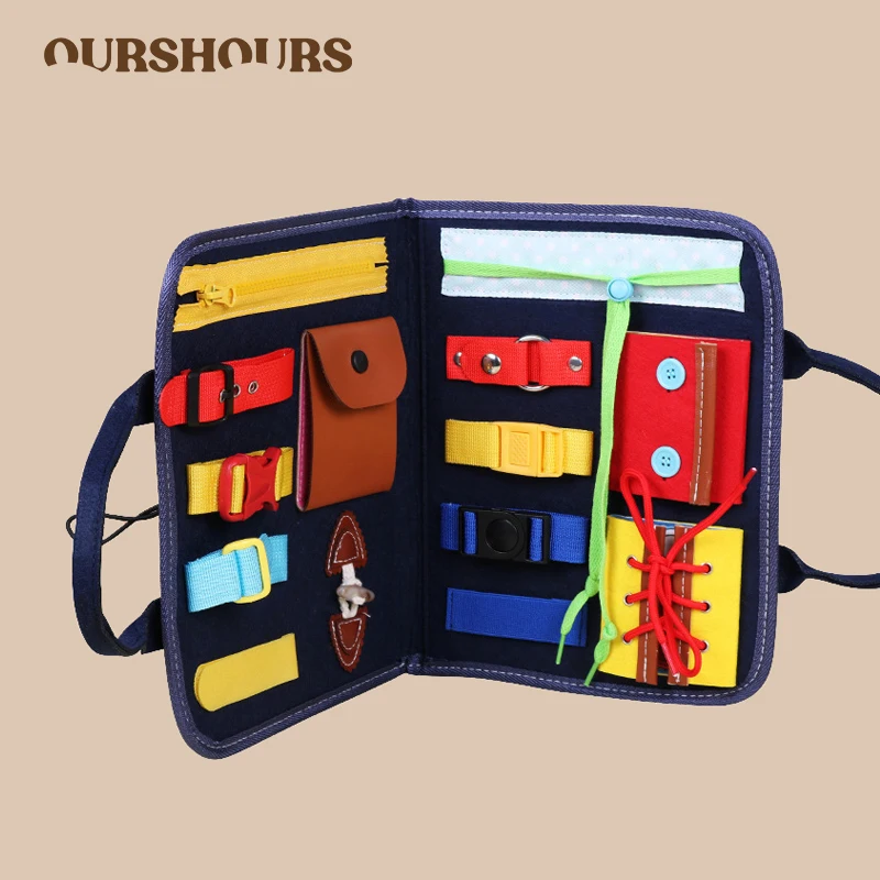 

Toddler Busy Board Montessori Toys for Develop Basic Skills 14 In 1 Learn To Dress Toy for Kids Parent-Kids Activity Toy Bag