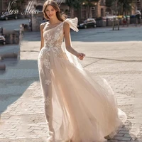 sparkly a line womens wedding dresses 2022 asymmetrical bride dress backless lace appliques sexy bridal gown vestido de novia