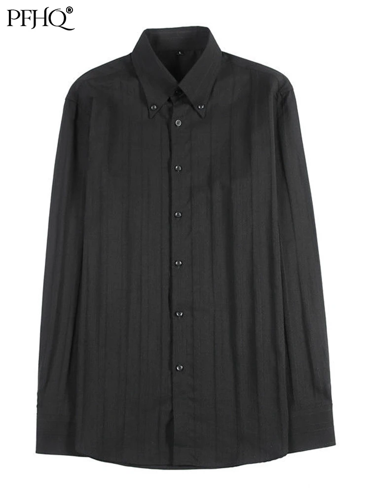 

PFHQ 2022 Big Pointed Collar Shirt Elegant Men's Long Sleeve Fashion Stripe High Quality Luxury Slim Fit Formal Clothing 21Q1088