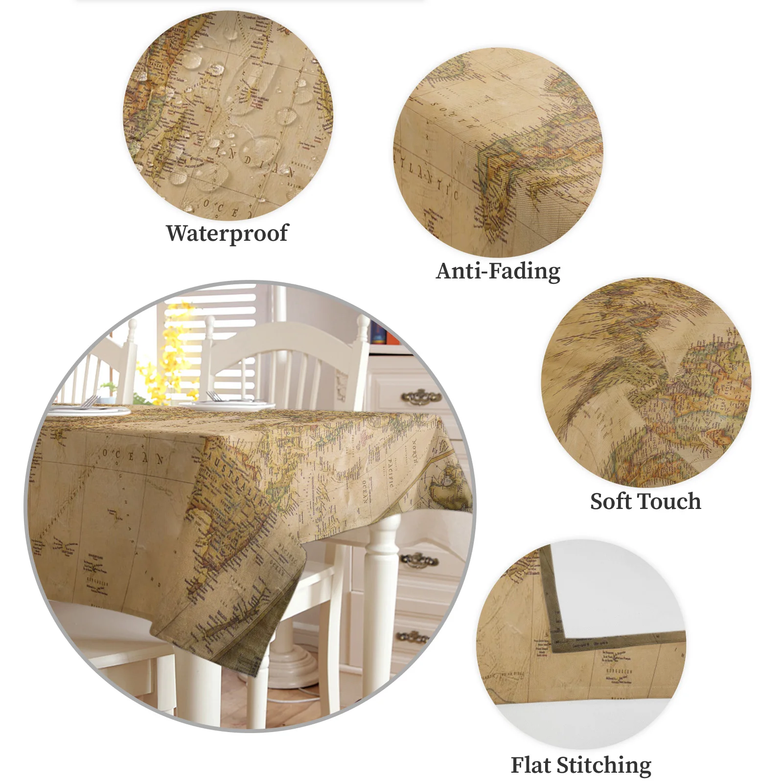 Круглая скатерть в стиле ретро с картой мира Свадебный декор водонепроницаемая