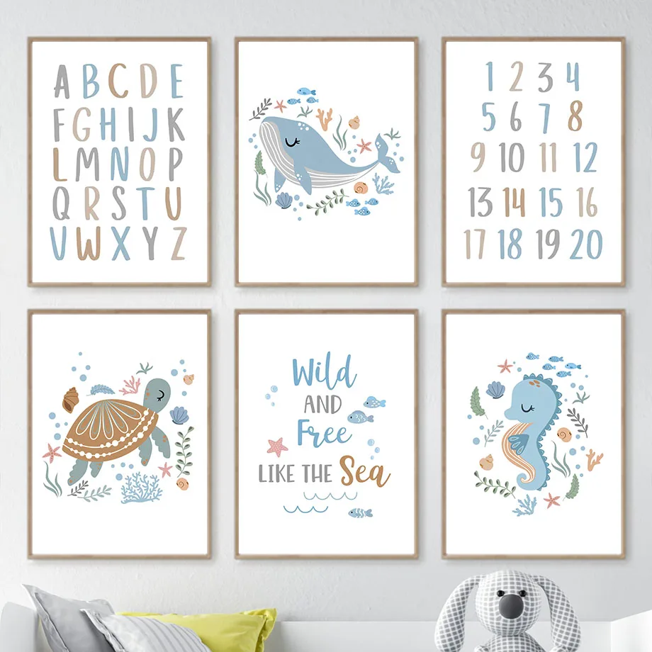 Кит Черепаха Морская лошадь Осьминог детская настенная живопись холст