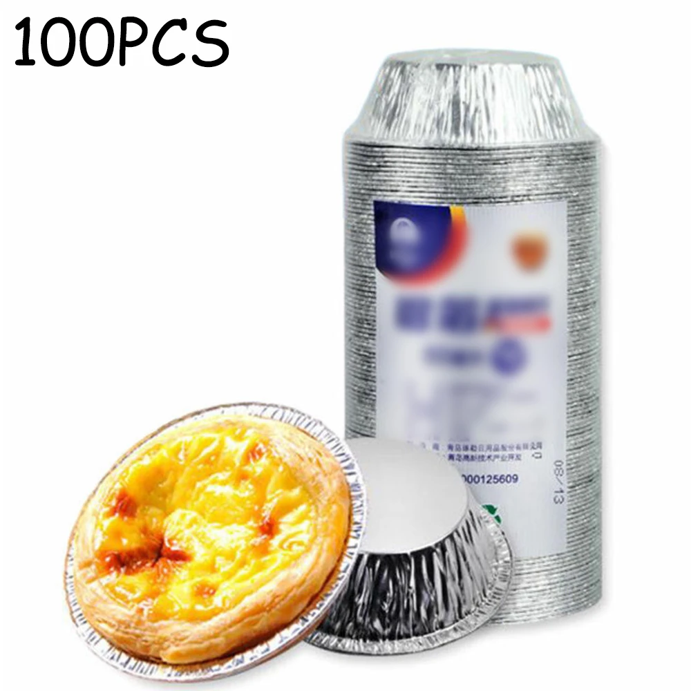 

100pcs Nonstick Aluminum Alloy Egg Tart Mold Cupcake And Muffin Baking Cup Aluminum Portuguese Style Egg Tart Cupcake Mould