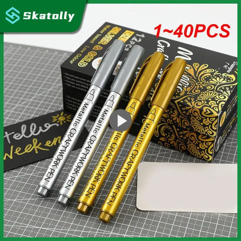 

Набор металлических маркеров с кисточкой, набор постоянных художественных маркеров золотого, серебряного, белого цветов для художников, иллюстраций, рукоделия, скрапбукинга, 1-40 шт.