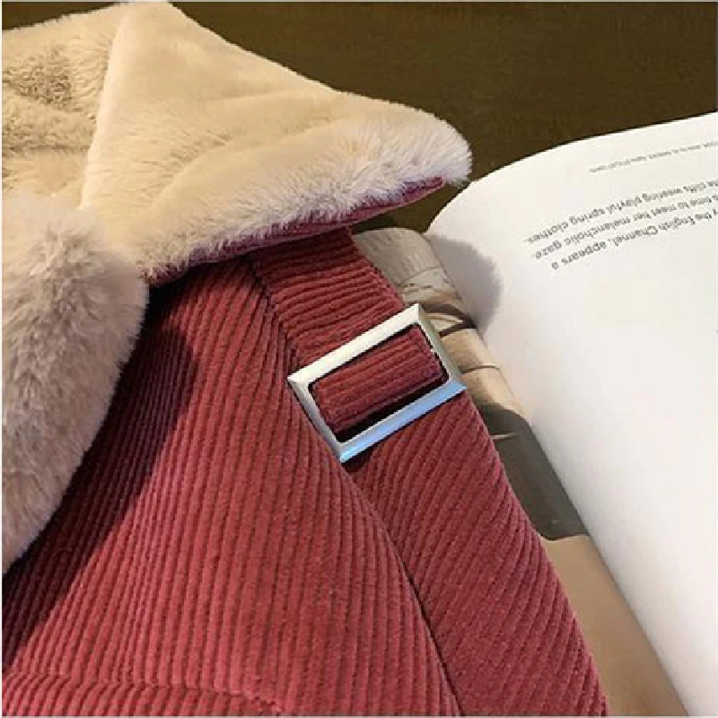 Winter Jacket Women 2022 New Cotton Coats Loose Casual Corduroy Lamb Wool Thick Warm Workwear Padded Parkas Famale Clothing Tops