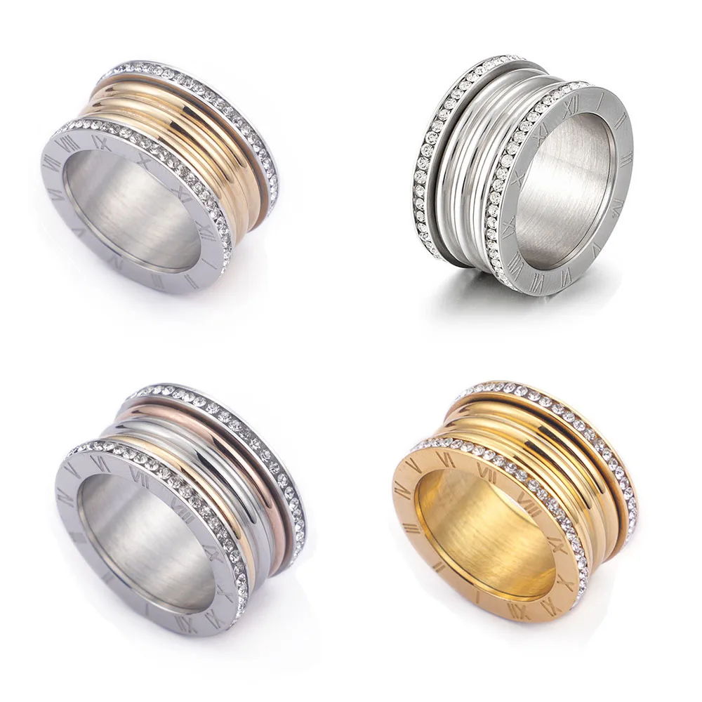 

Multiple Color Stainless Steel Bague Femme Cubic Zircon Wedding Rings For Women Roman Numerals Anillos Mujer Jewelry