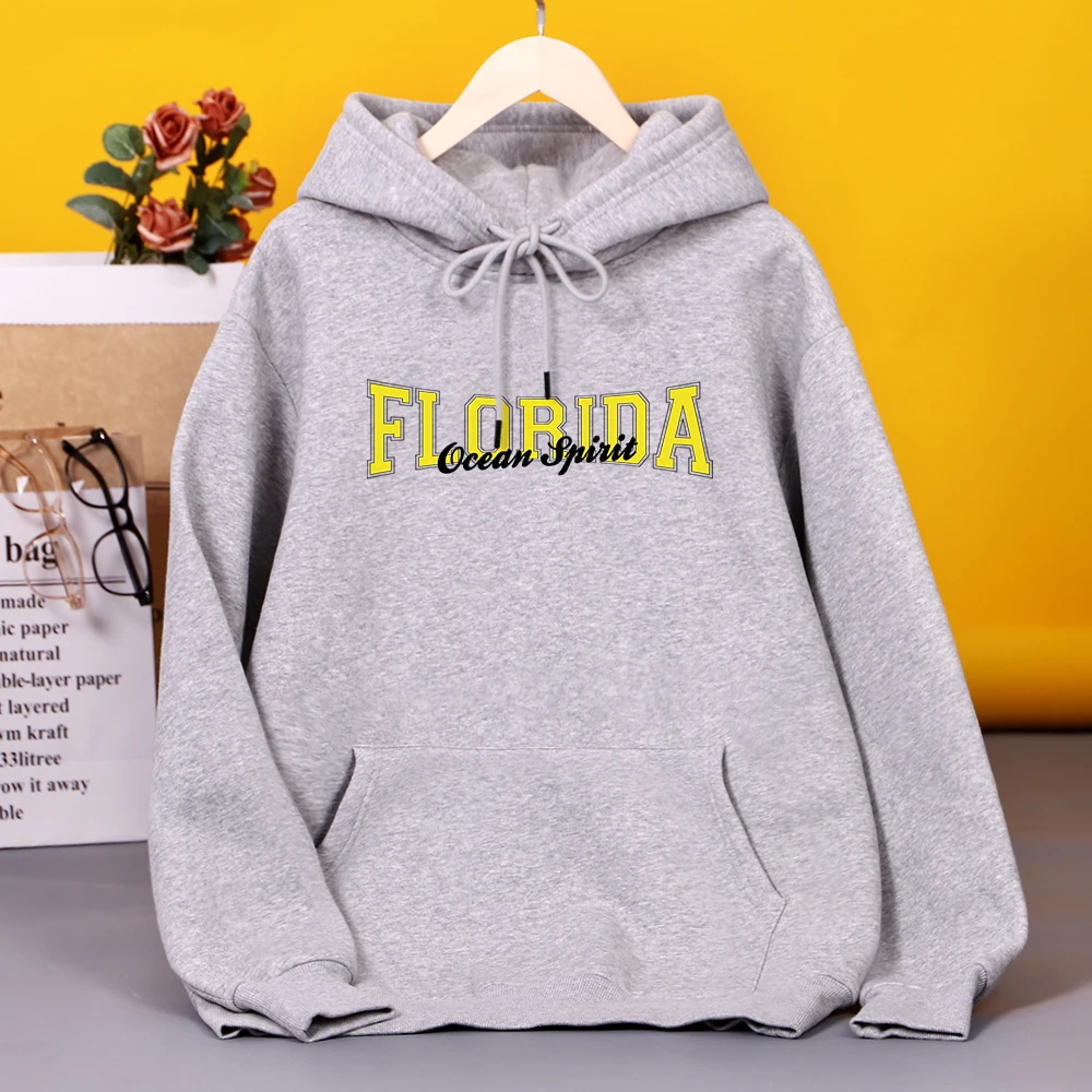 

Florida Ocean Spirit Letter Print Hoody Women simple Oversize Sweatshirt Street Casual Hooded Autumn M-2XL Clothing For Woman