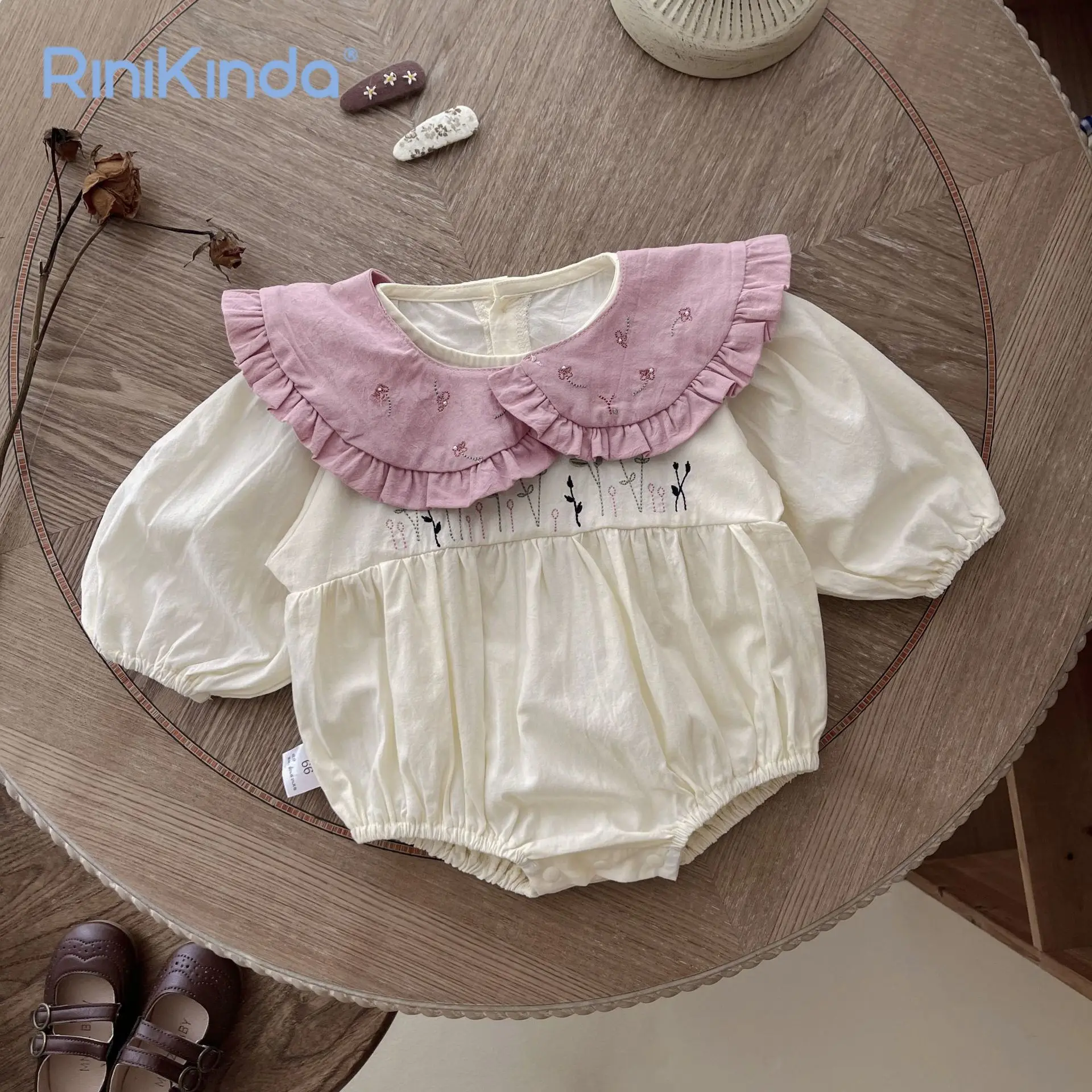 

2023 Autumn Baby Jumpsuit Toddler Long Sleeve Fashion Embroidery Romper+Detachable Collar 0-24M Newborn Infant Baby Girl Romper