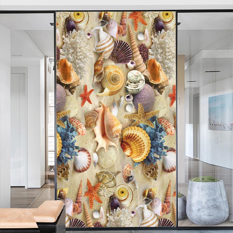 

Window Film Privacy Frosted Glass Sticker Heat Insulation and Sunscreen Sea Shell Decoration Adhesive sticker for Home
