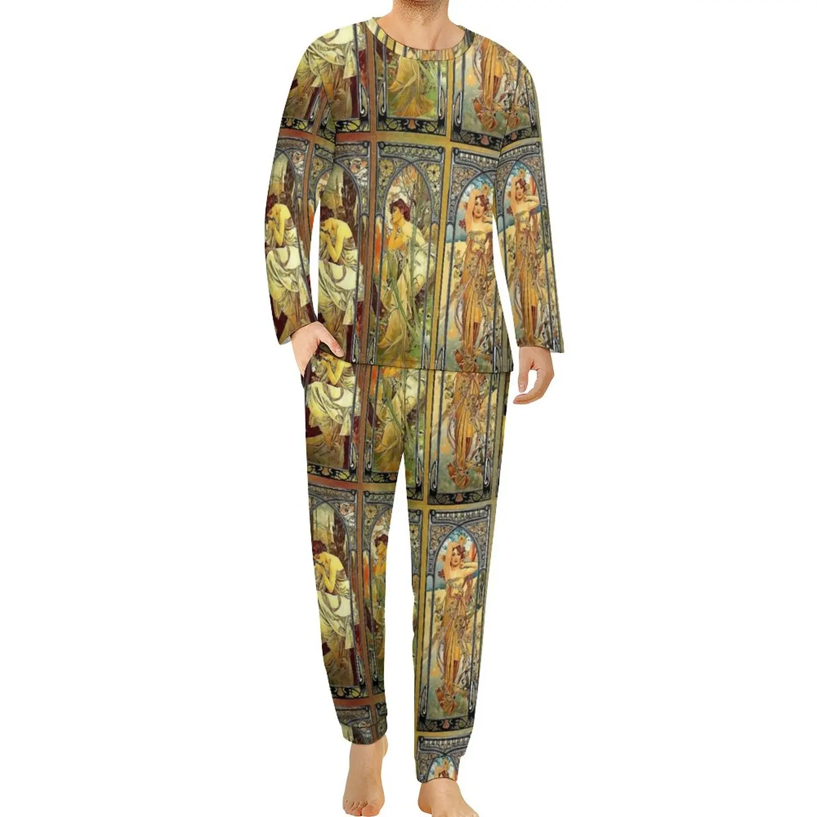 Tarot Print Pajamas Daily 2 Piece Nouveau Vintage Art Trendy Pajama Sets Male Long-Sleeve Casual Graphic Sleepwear Large Size