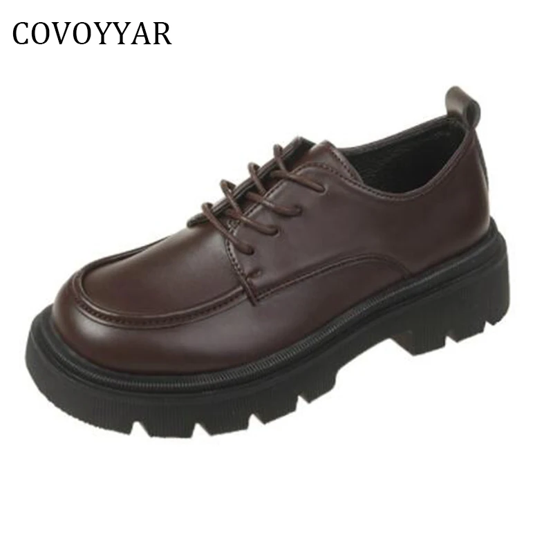 

COVOYYAR Spring Women Shoes British Platform Oxfords Shoes for Women Creepers Lace Up Vintage Lolita Girl Flat Shoes WFS4105