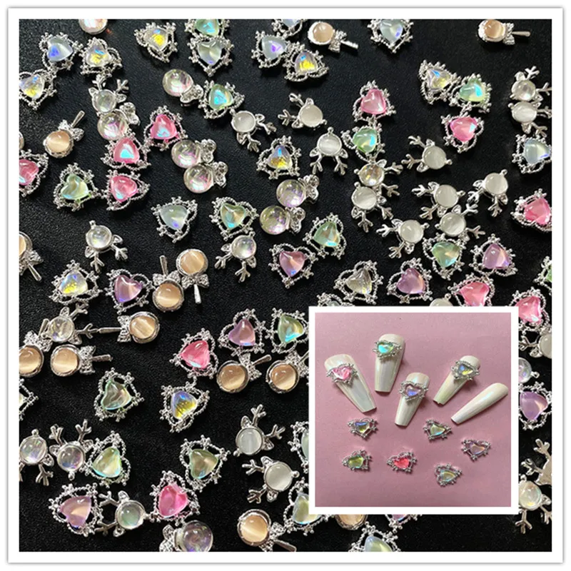 

10Pcs New Nail Art Accessories Lollipop Crown Heart Rhinestones For Nails 3D Crystals Diamonds Nail Charms Metal Alloy Decoratio