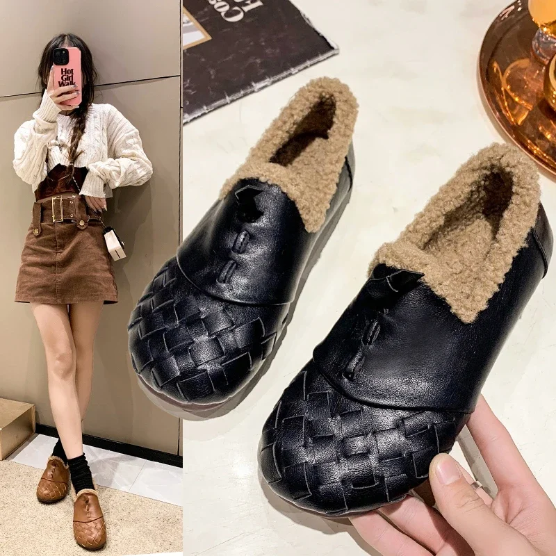 

Women's winter plush and warm cotton shoes with soft soles and cow tendons for comfort and anti casual shoes 5088