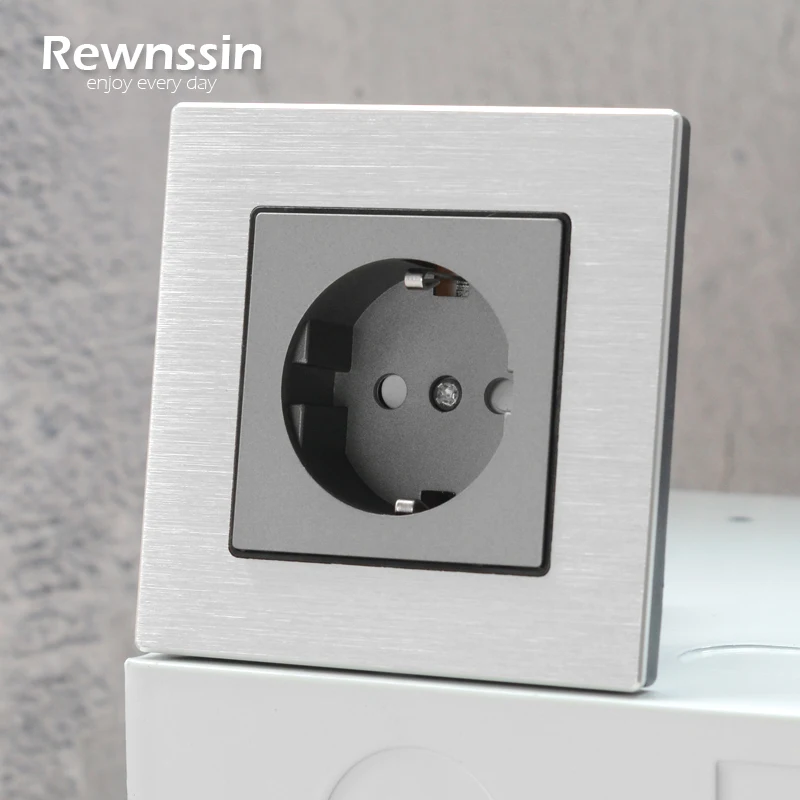 

Rewnssin EU Power Socket With Dual USB Charge Ports Brushed Aluminum Panel Gray 1 2 3 4 Gang Wall Outlets,2.1A USB Wall Socket