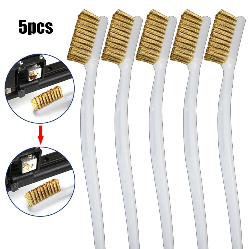 

5PCS Plastic Handle Brass Wire Brush For Industrial Devices Polishing Cleaning Brush Scratch Stainless Masonry Bristle Cleaning