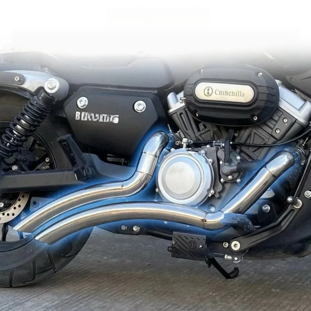 Фото Для Benda Chinchilla 300: модифицированный ретро-выхлопной патрубок Harley VH, двухтрубный, с прямыми выходами. №2
