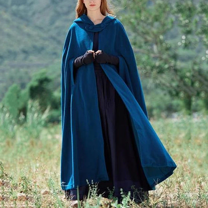 

Women Stylish Long Cape Cloak Hooded Wool Blend Cloak Coat Autumn Hoodies Poncho Warm Cosplay Jackets Outwear Windbreaker
