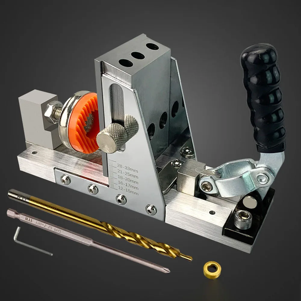 

Oblique Hole Puncher 9.5mm Pocket Hole Jig Kit Drill Bits Positioner Angle Drilling Depth Adjustable Drill Guide Locator Set
